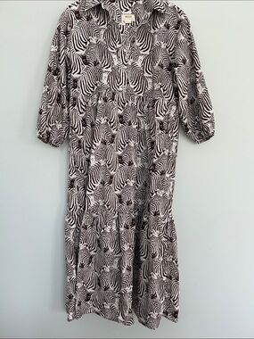 Maeve Zebra-Print Midi Shirt Dress in Black & White